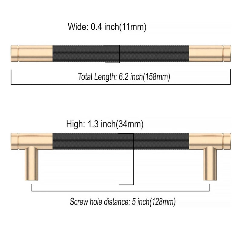 10 Pack 5 Inch Matte Black Cabinet Pulls Knurled