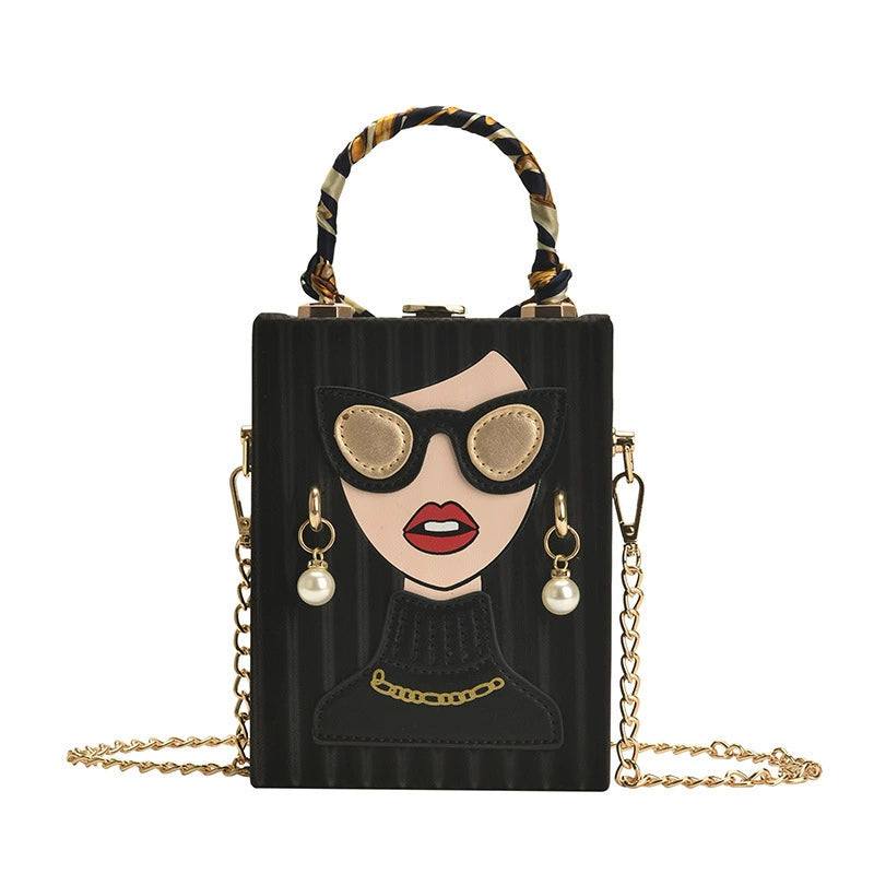 Unique 3D Lady Face PU Leather Funky Satchel Handbag