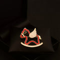 Red Cuddly Wooden Horse Brooch